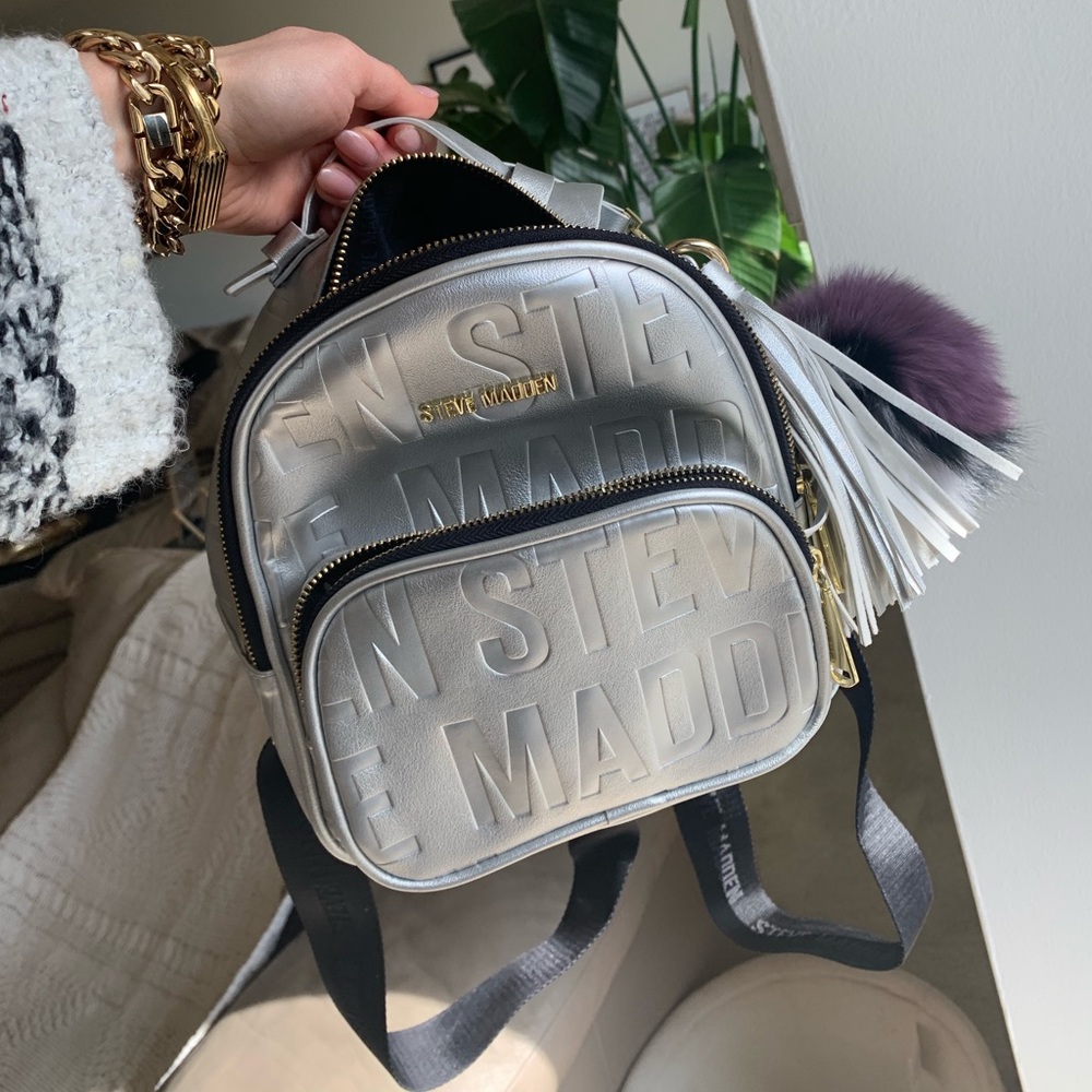 Steve Madden Silver Metallic small backpack